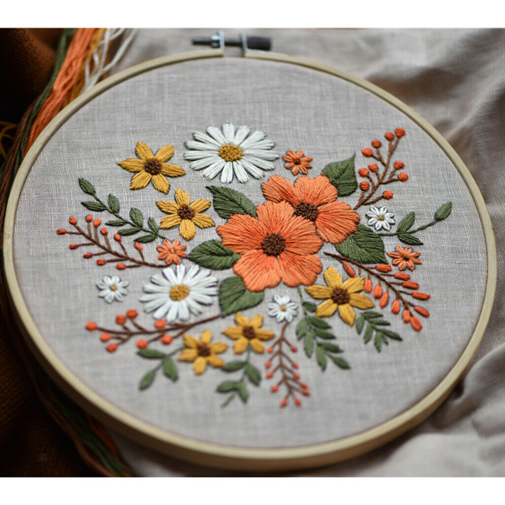 Embroidery Starter Kit Flower Pattern Adults Cross Stitch Needlework Kits Hoop