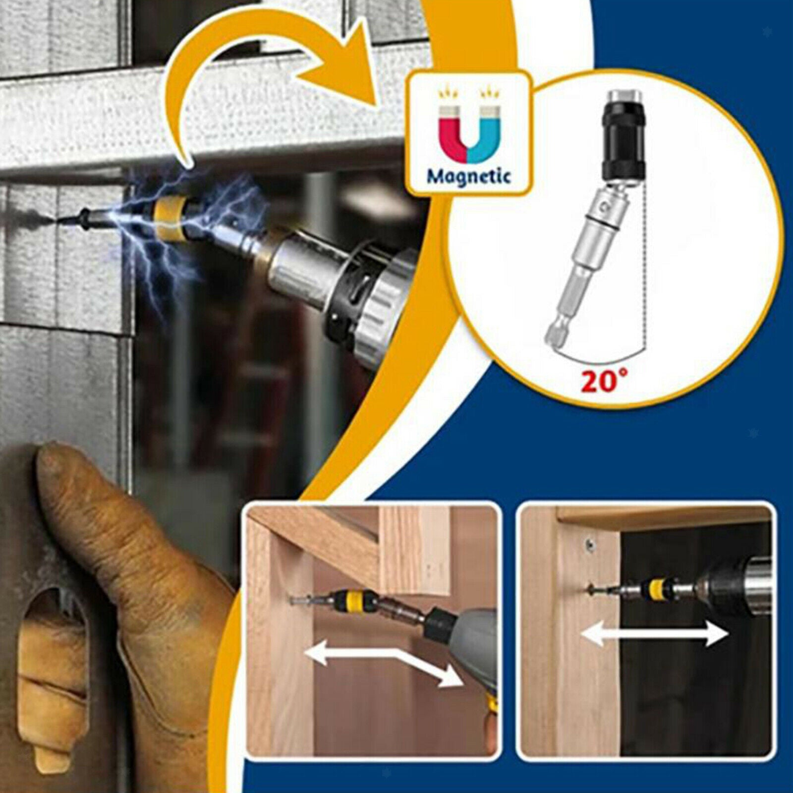 2x Magnetic Screw Drill Tip 20° Pivot Mode Holder Quick Release Extension