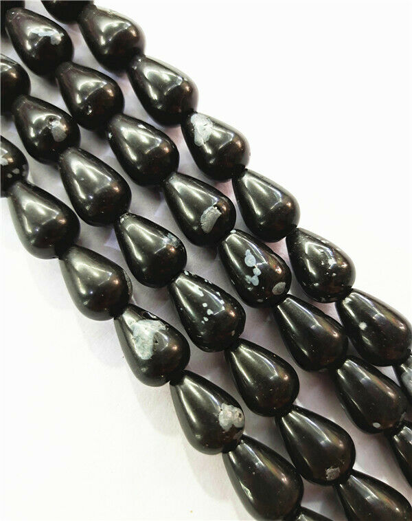 1 Strand 14x10mm Natural Snowflake Obsidian Teardrop Spacer Beads 15.5" HH7870