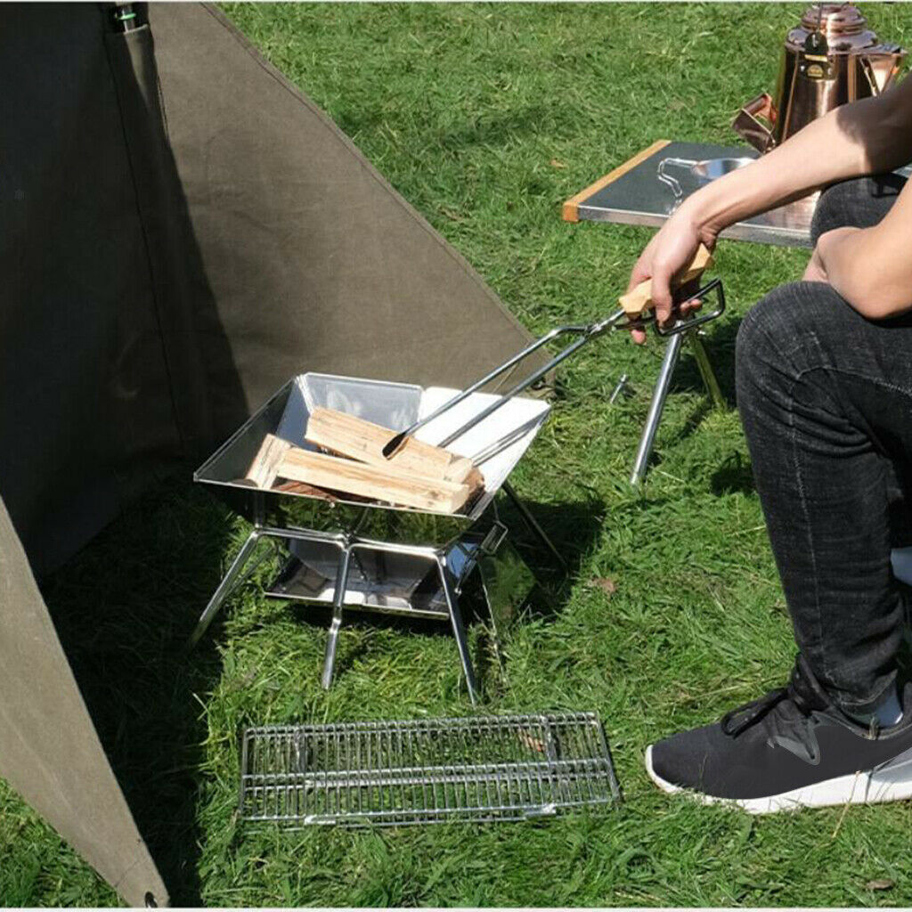Stainless Steel Fire Tongs Grabber for Fireplace Camping Outdoor Wood Stove