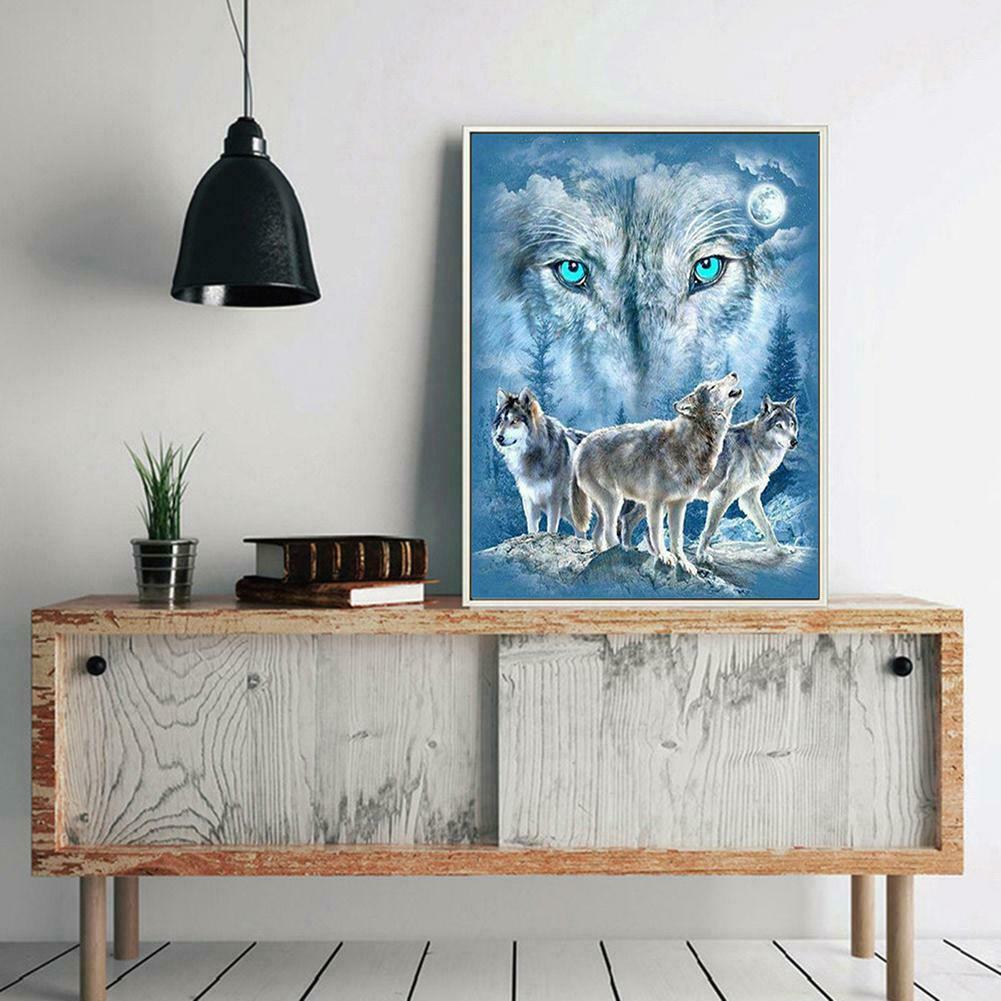 5D DIY Full Drill Square Diamond Painting Snow Wolf Cross Stitch Mosaic Kit @