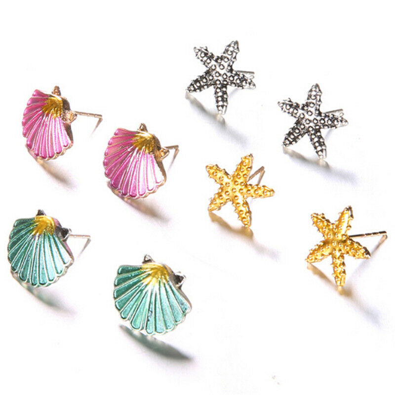 4Pairs/Set Starfish Shell Ear Stud Earrings Wedding Bohemian Beach Jewelr.l8