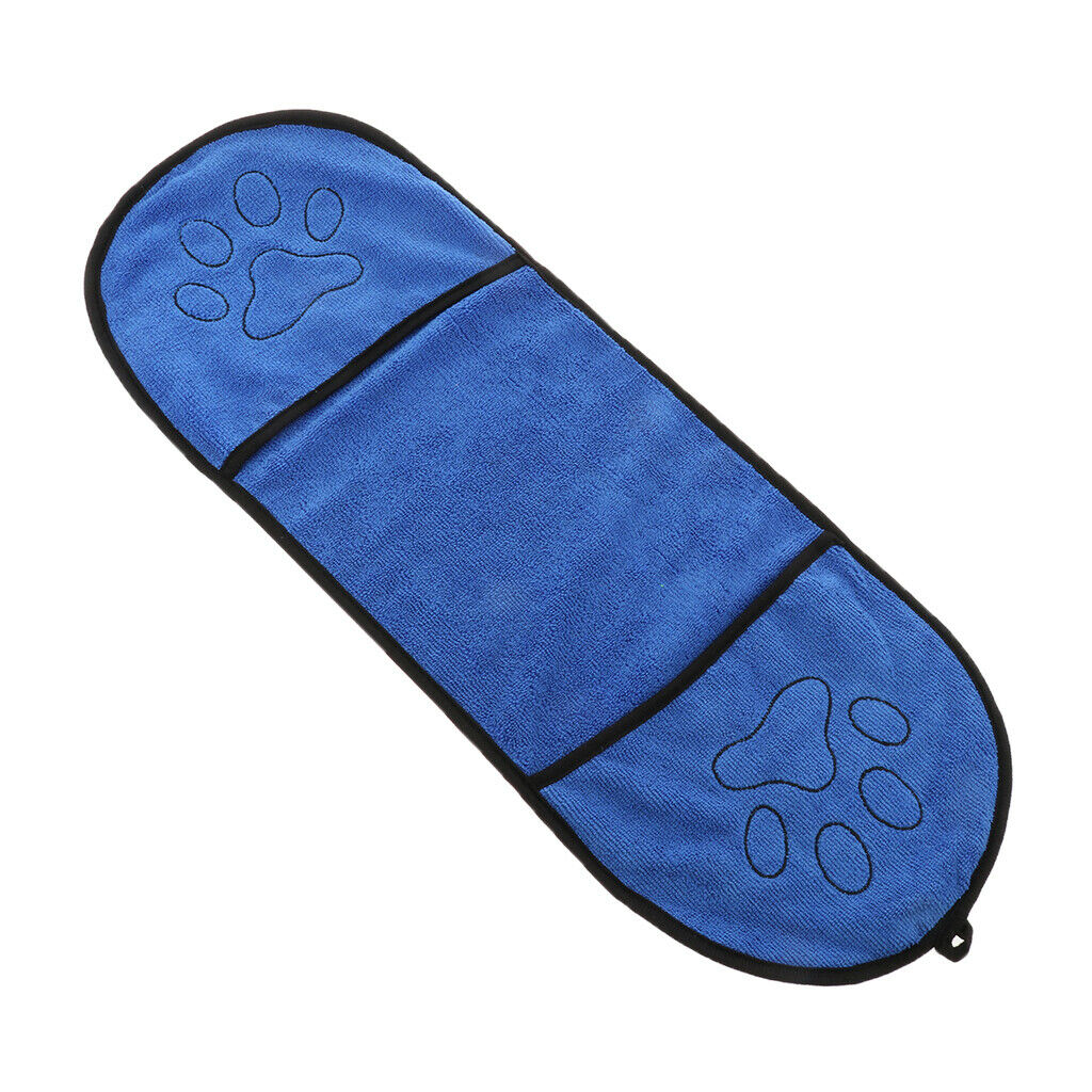 Absorbent dog dry towel made of microfiber with handbags, blue