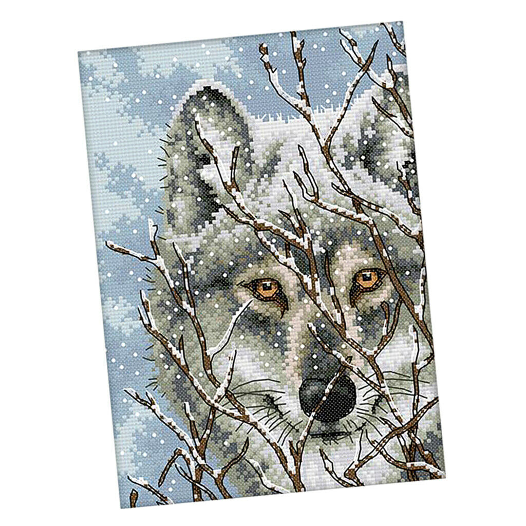 Stamped Cross Stitch Kit Embroidery Material Package with Grey Wolf Pattern