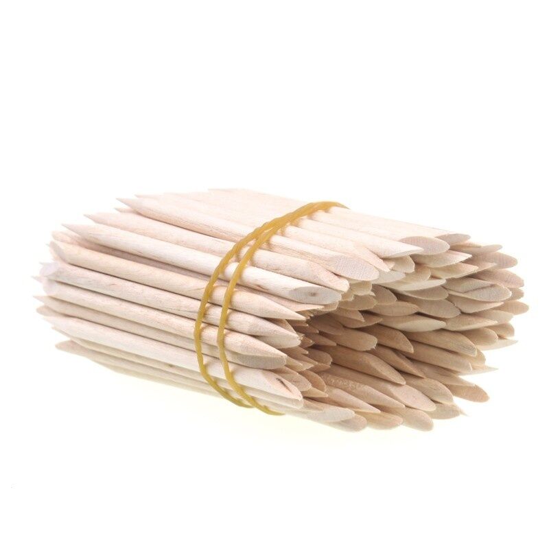 100pcs Nail Art Tips Cuticle Pusher Remover Crude Wood Stick Pedicure Manicure