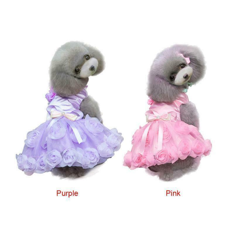 Dog Pet Puppy Princess Dress Tutu Skirt Layered Roses Decor Clothes Pink S