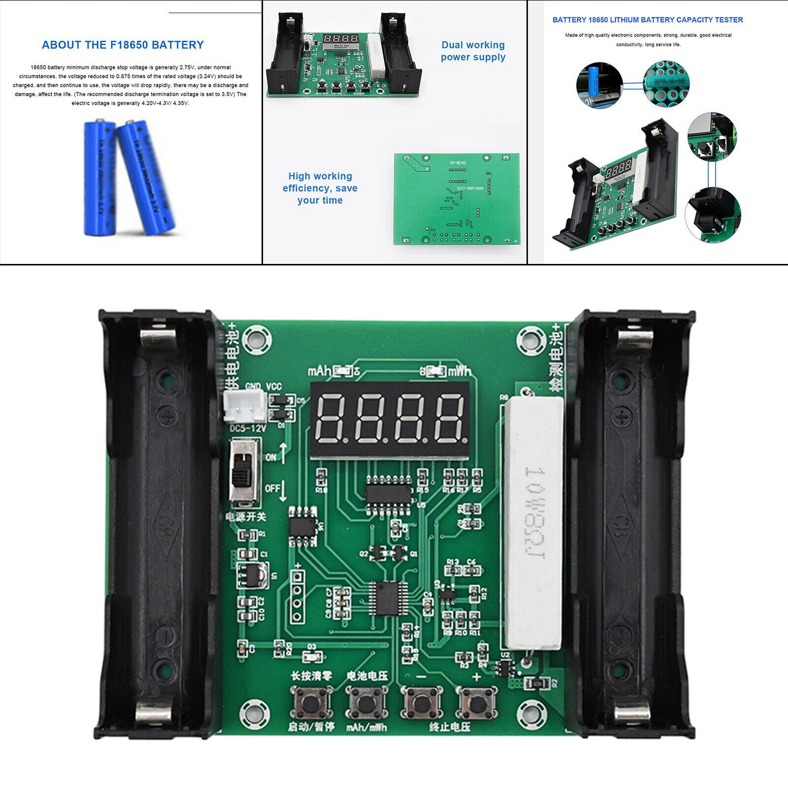 Battery Capacity Tester MAh MWh 18650 Lithium Battery Digital Measurement