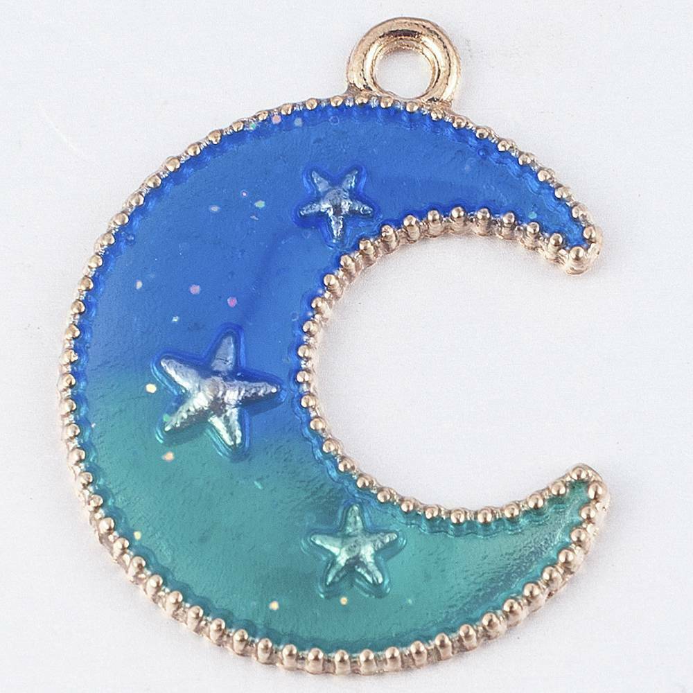 Bulk! 8PCS Blue Moon&Star&Cat Enamel Charm Pendant For DIY Jewelry Making Craft