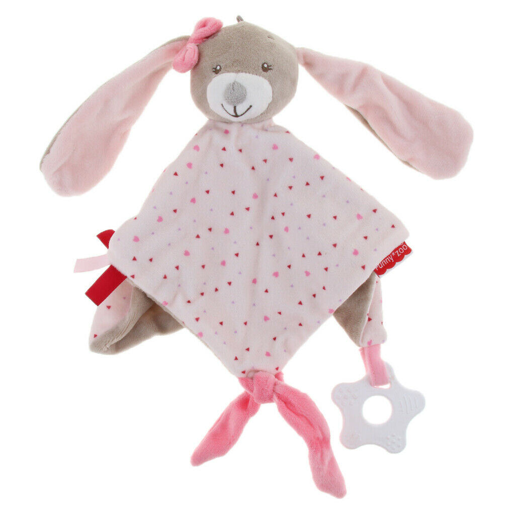 Plush Blanket Teething Security Tag Baby Safety Blanket Pink Rabbit