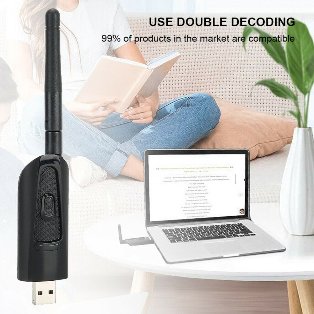 Wireless Audio Transmitter for Bluetooth V5.0 1 to 2 A2DP Antenna 3.5mm Jack