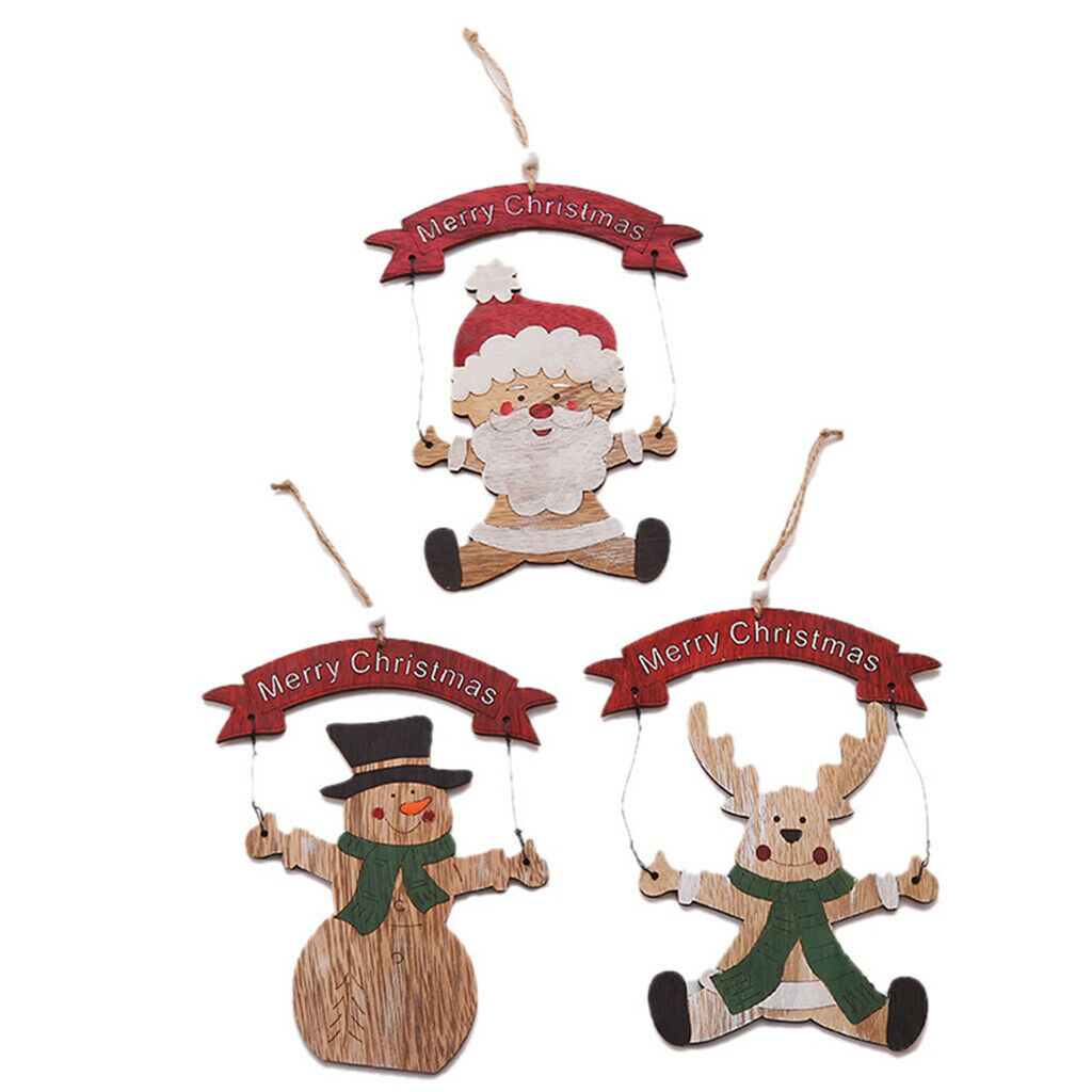 Christmas Snowman Wooden Pendants Xmas Ornaments Room Party Hanging Decor