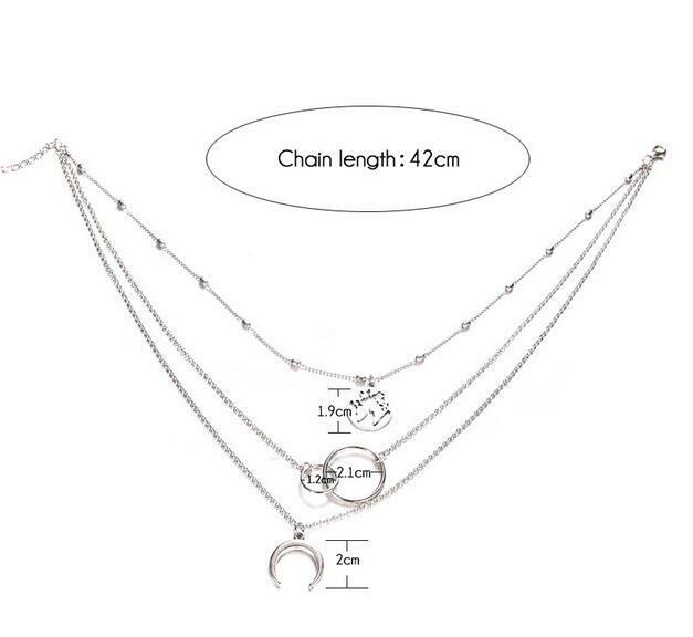 Women Fashion Moon World Map Circle Pendant Multilayer Necklace Jewelry Gifts
