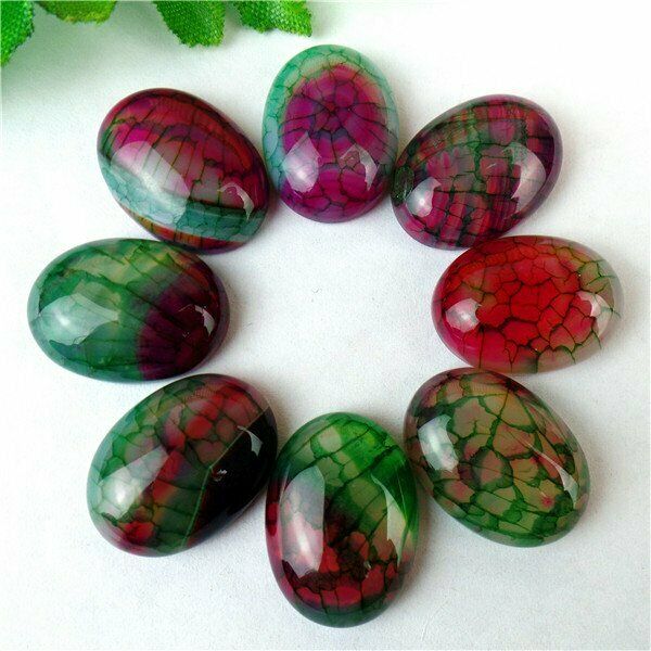 8Pcs Wholesale Green & Rose Dragon Veins Agate Oval Cab Cabochon 20x15x6mm HH549