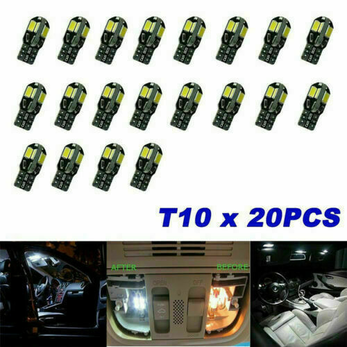 20pcs Car T10 White LED 5050 8smd Wedge Light Bulb W5W 194 168 2825 158 192 12V