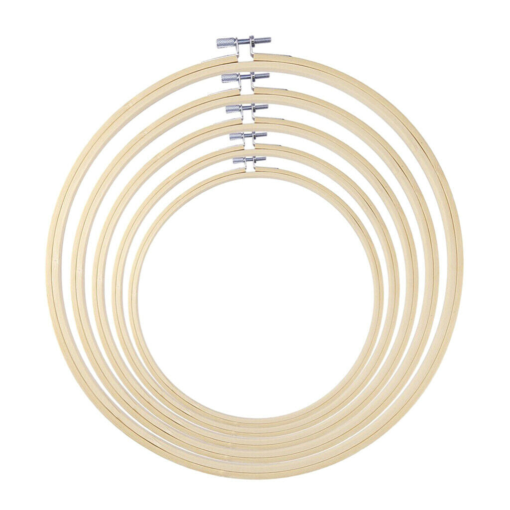 5 Sizes Bamboo Embroidery Hoop Frame Ring (Screw Adjust) Embroidery Sewing Tool