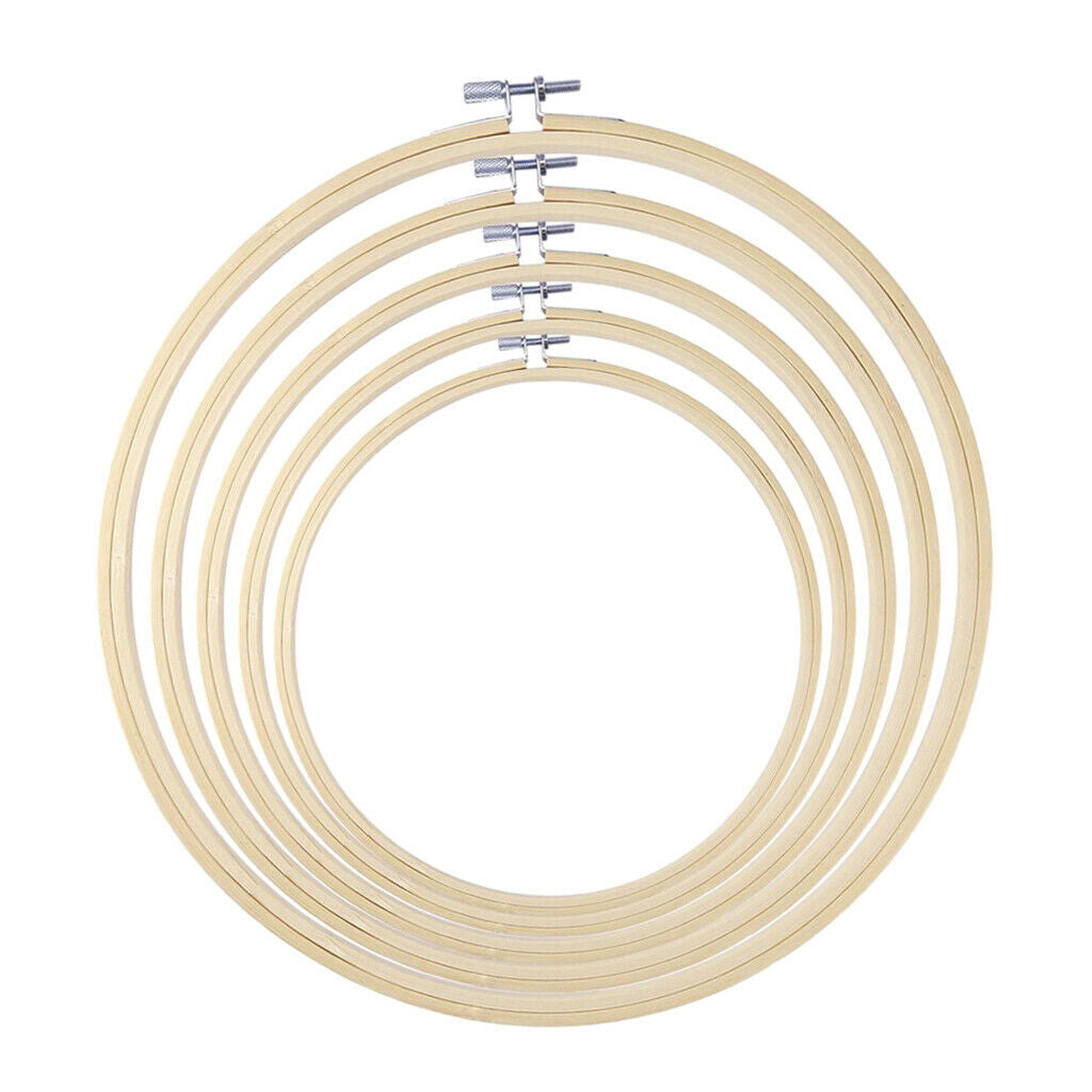 5 Sizes Bamboo Embroidery Hoop Frame Ring (Screw Adjust) Embroidery Sewing Tool