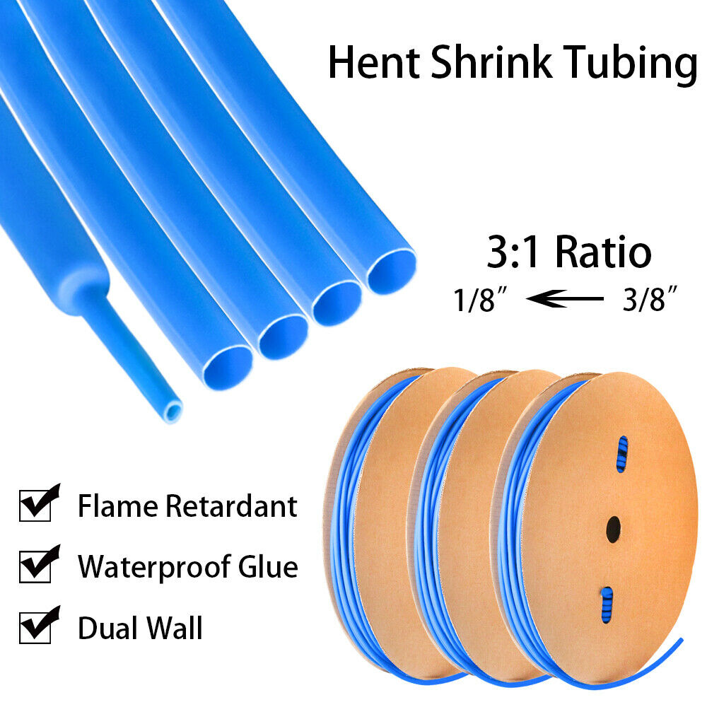 Blue Adhesive Glue Lined Marine Grade Dual Wall Heat Shrink Tubing 5ft 3/8"
