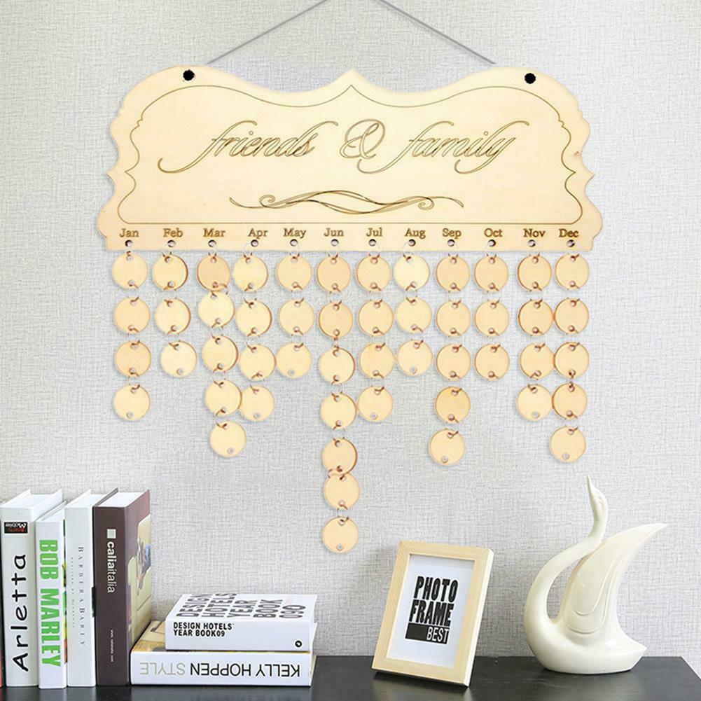 DIY Wooden Birthday Calendar Sign Special Dates Planner Board Hanging Decor @
