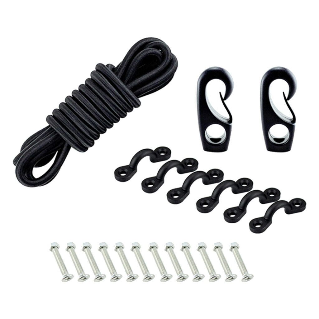 Marine Kayak Boat Bungee Kit Bow &Stern Tie Downs 8ft Rope Nylon Pad Eyes Screws