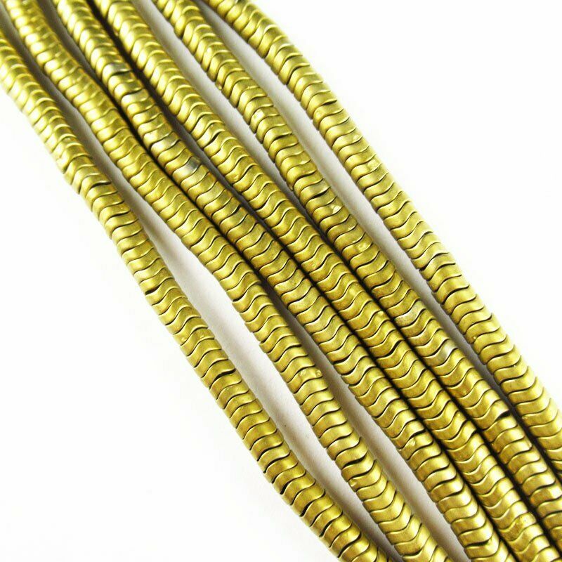 Yellow Frosted Hematite Wavy Pendant Loose Bead 15.5 inch 4x2mm 20g A-458TS