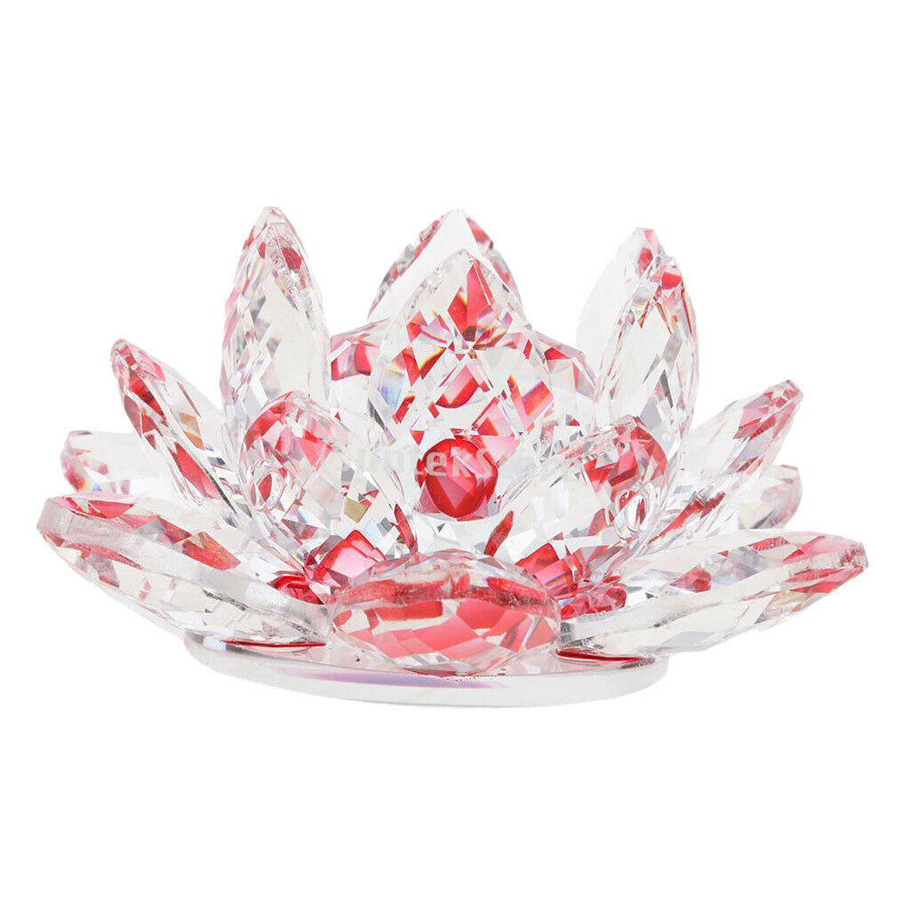 2pcs Crystal Lotus Flowers Crafts Buddhist Feng Shui Ornaments Red & Blue