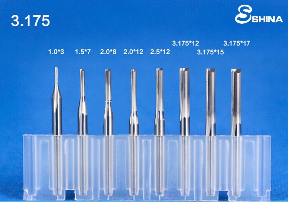 10x 1/8" Double Flute Straight Slot CNC Router Bits Tungsten Carbide 3.175*17mm