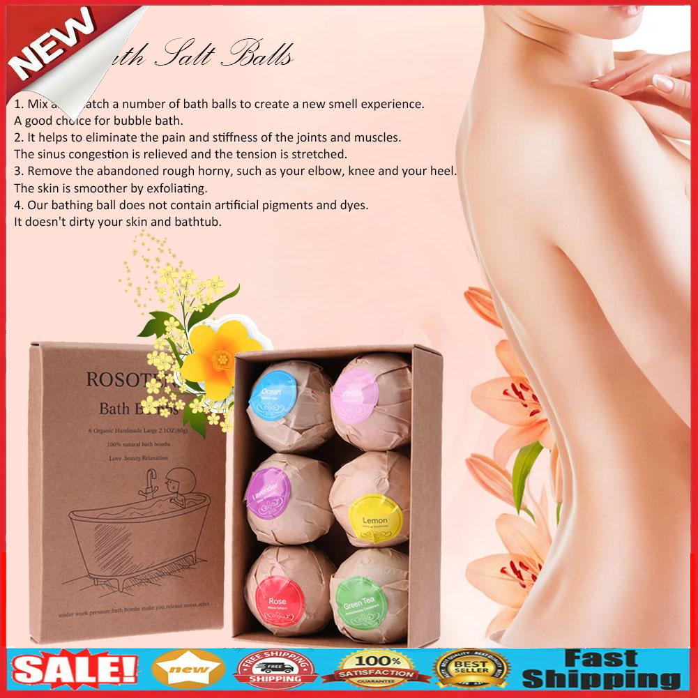6pcs Sooth Natural Whiten Bubble Bath Salt Ball Essential Oil Shower Balls @