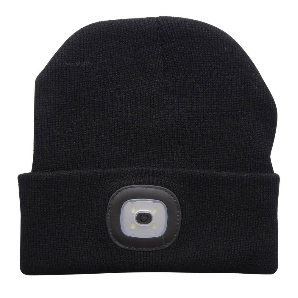 4LED Knit Hat Rechargeable Hands Free Flashlight Cap for Climbing Fishing Black