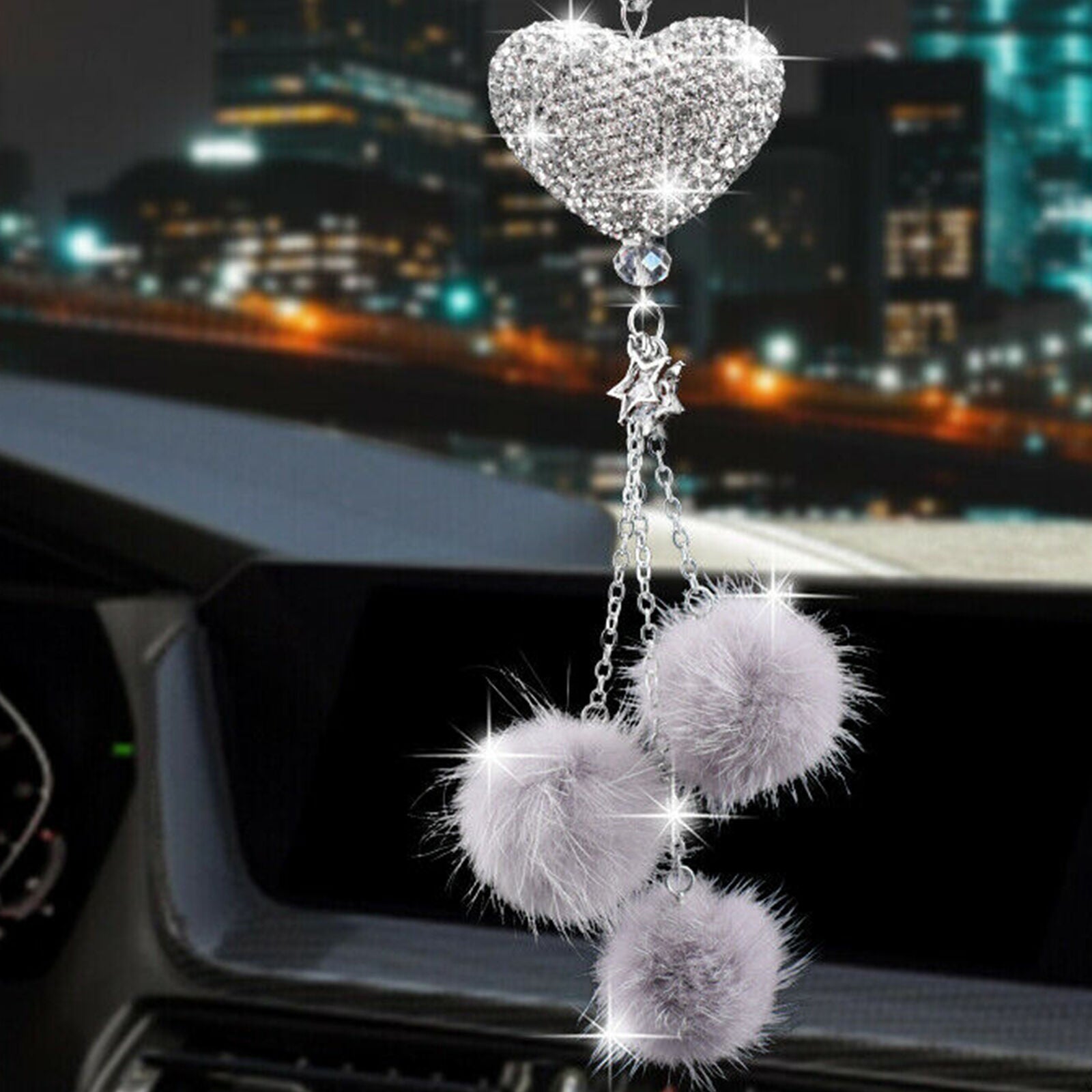 Gray Bling Car Rearview Mirror Hanging Car Decor Rhinestone Diamond Accessories