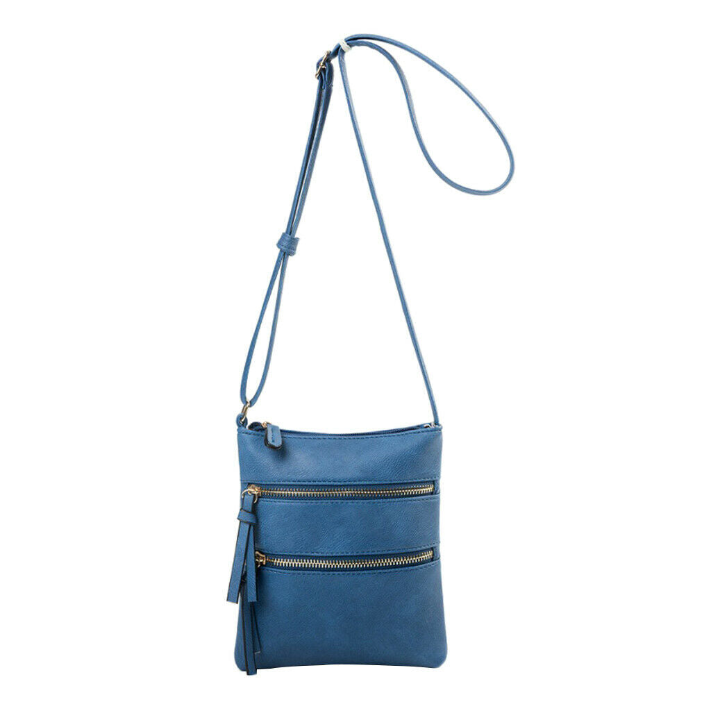Women Leather Shoulder Bag Cross Body Bag Tote Zipper Satchel Purse Blue
