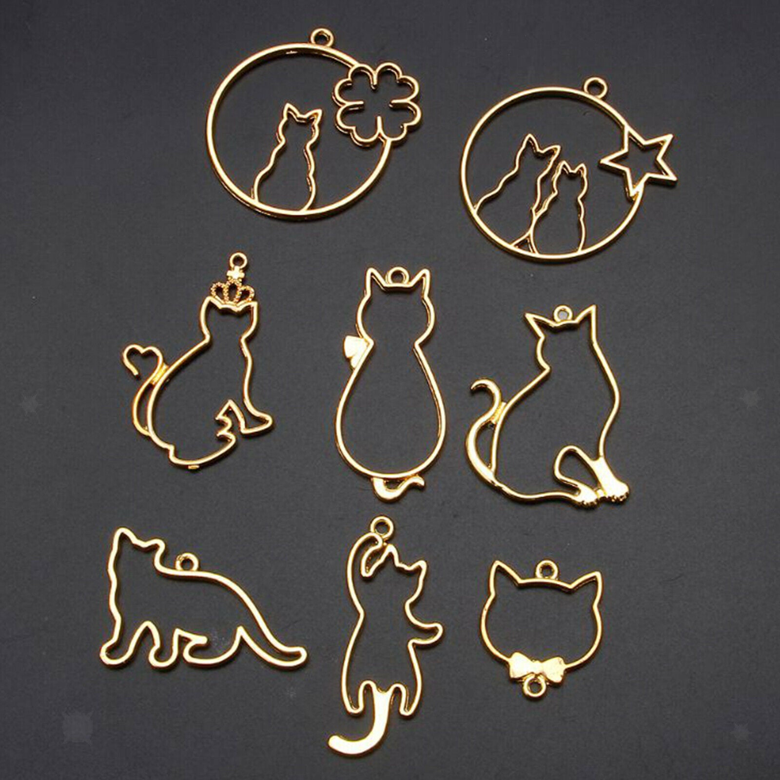 8pcs Cute Cat Open Bezel Pendants Frame Charms for Jewelry Findings DIY