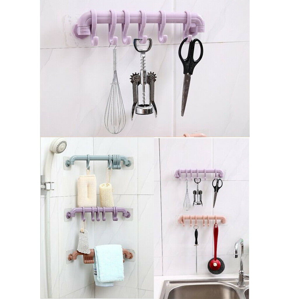 6 Hook Self Adhesive Hanger Hooks Purple