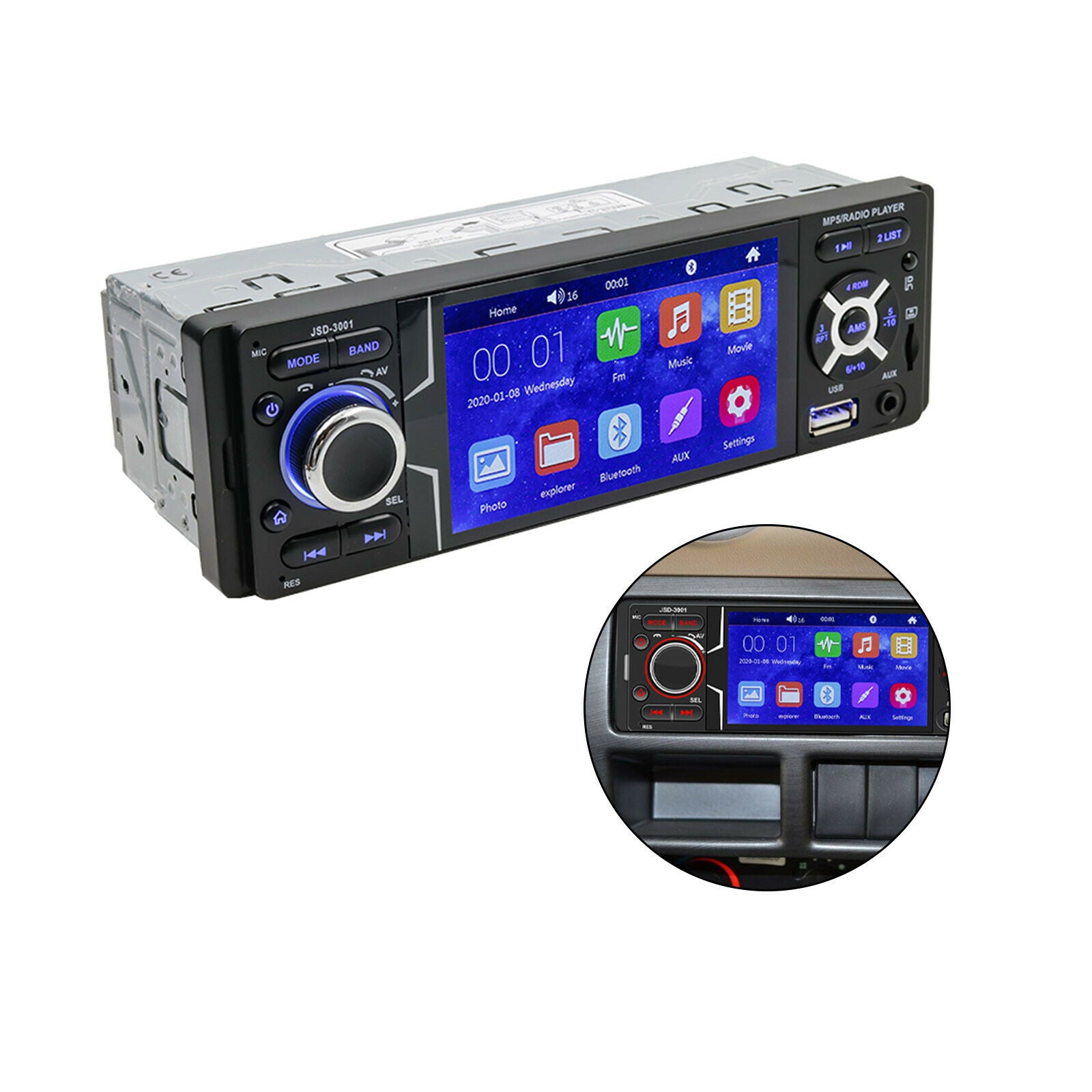 4.1" 1Din Autoradio Car Radio Touch Screen Car MP5 Player + 4LED Car Rear Camera