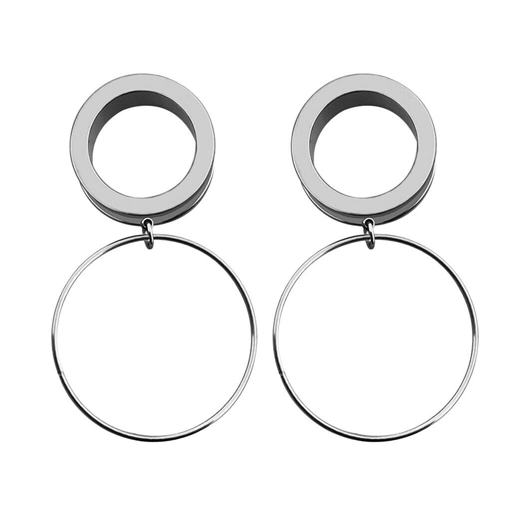 2Pcs Circle Ear Tunnels Gauge Dangle Screw Stainless Steel Ear Plugs 1