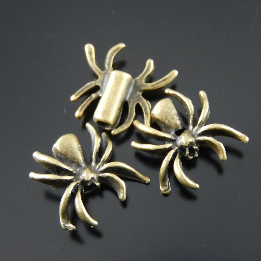 60pcs Antiqued Bronze Spider Bead Charm Alloy Crafting Jewelry Making 14*14*4mm