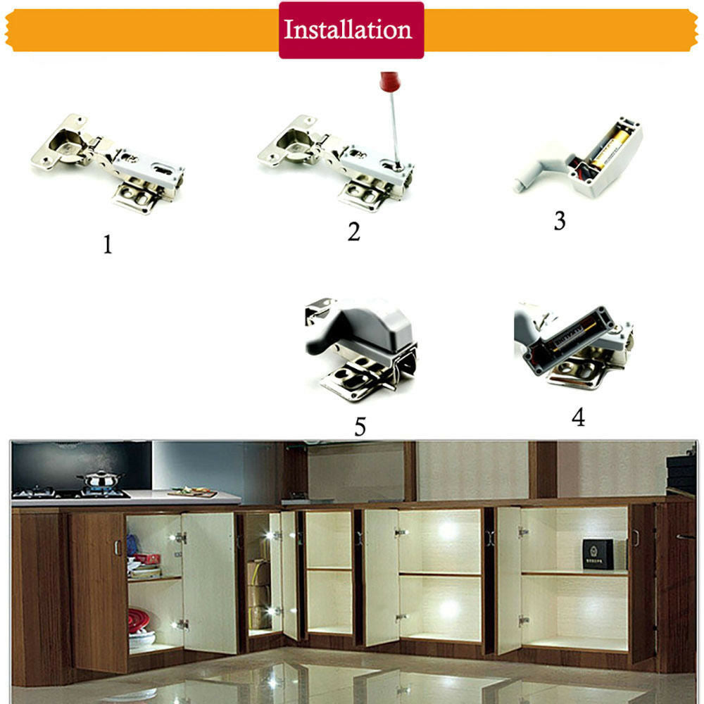 Universal Kitchen Cabinet Cupboard Wardrobe Inner Hinge LED Sensor Lamp Light ~
