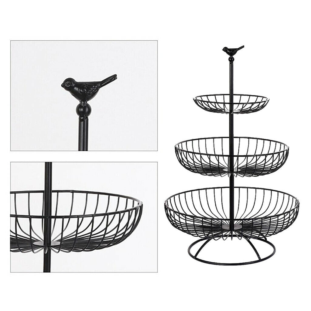 3-Tier Countertop Basket Bowl Rack Stand for Fruit, Vegetables, Snacks Black