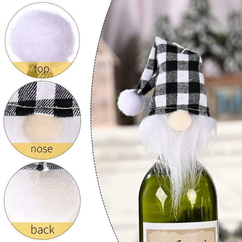 4 Pcs Plaid Hat Gnome Head Christmas Wine Bottle Cover Xmas Decor Wine Bottle