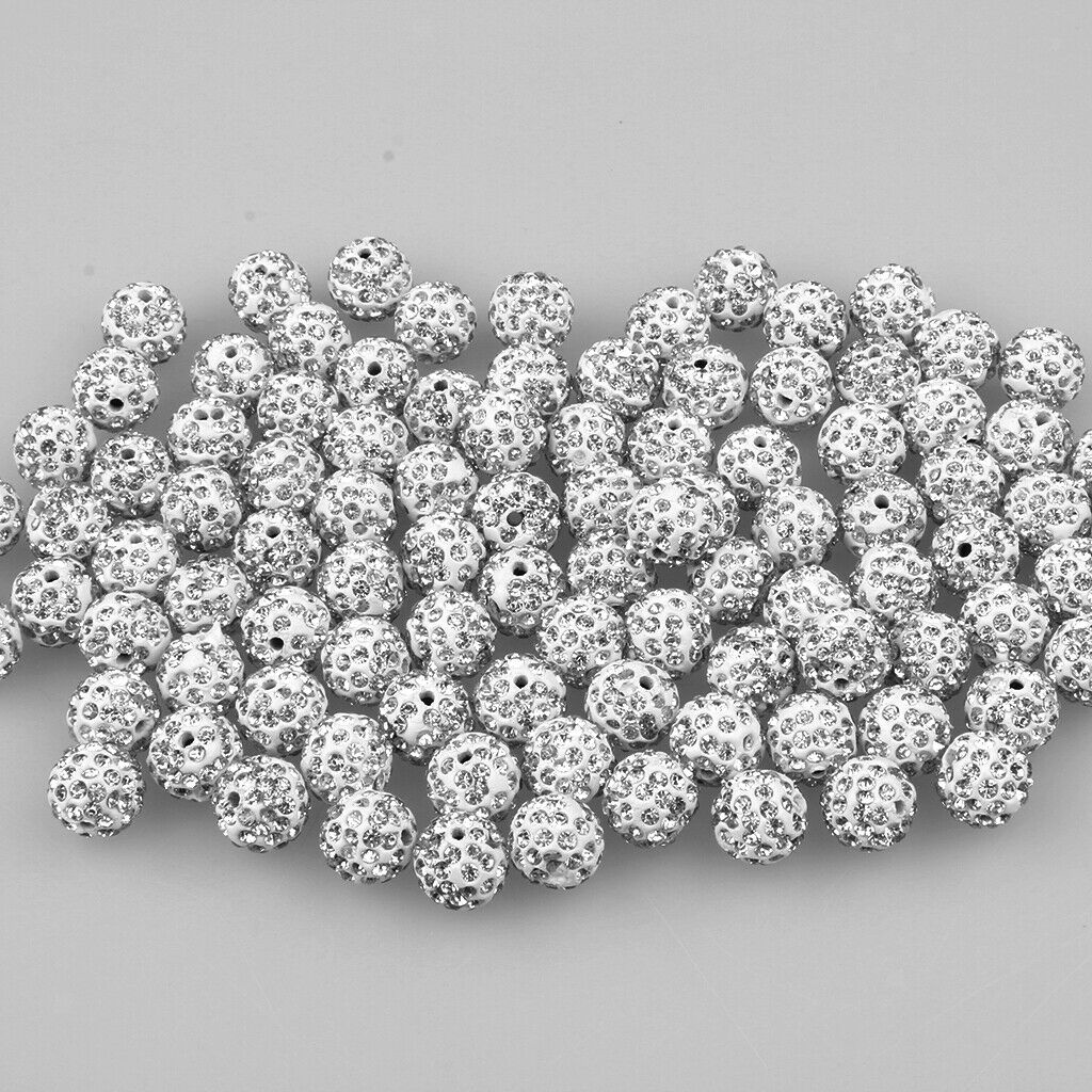100Pc Crystal Rhinestone Pave Clay Disco Ball Spacer Bracelet Beads 10mm
