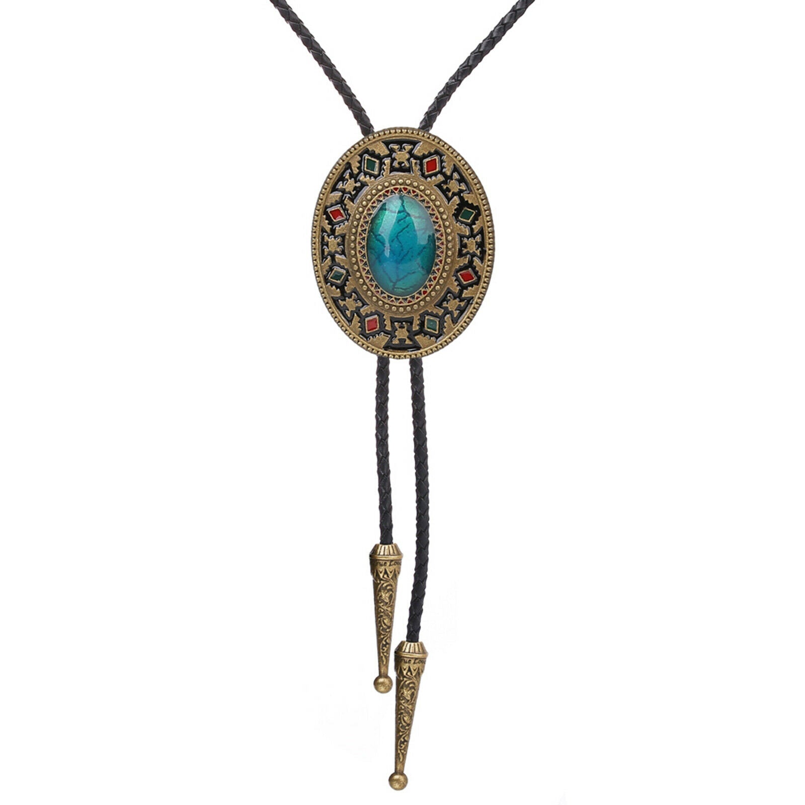 Cowboy Western Bolo Bootlace Tie on Black Drawstring for Fancy Dress