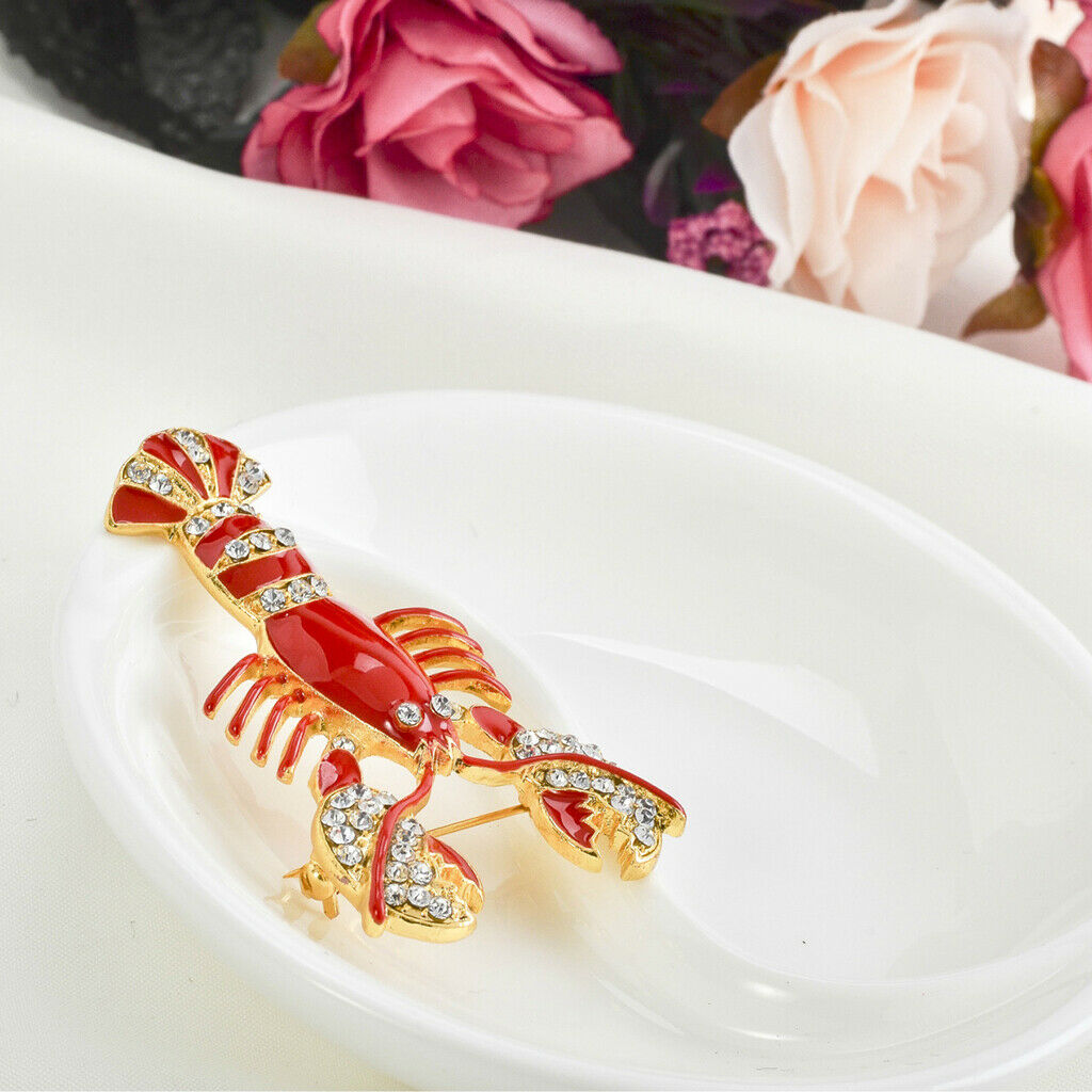 1 Pic Brooch Red Zinc Alloy Golden Crayfish Bridal Design Pin Style Jewelry