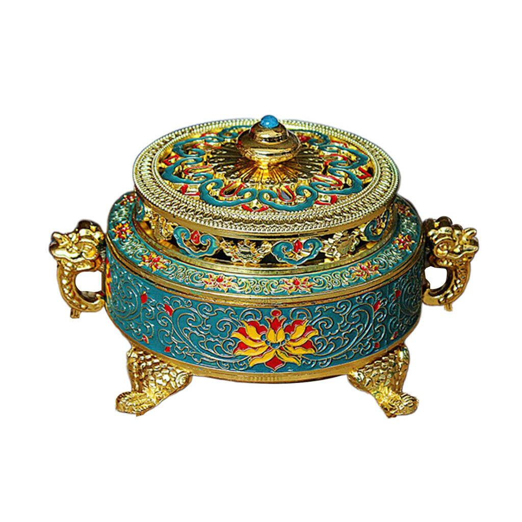 Tibetan Bronze Incense Burner Holder Art Censer Home Desktop Ornaments-Blue