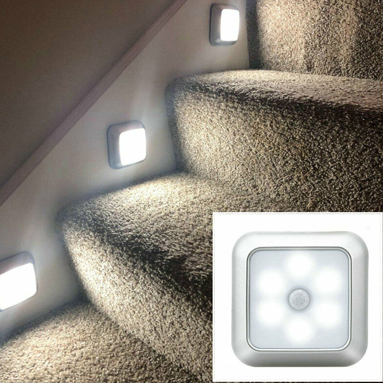 6 LED Night Light Motion Sensor Wall Closet Cabinet Stair Wireless Lamp new