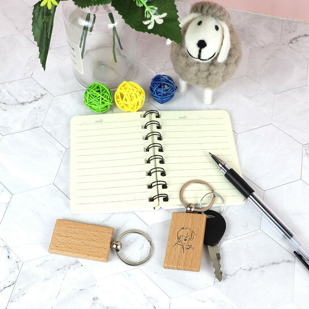 3X 5x Blank Plain Wooden Key Chain Wood Keychain Craft Car 5x3cm,Square Round