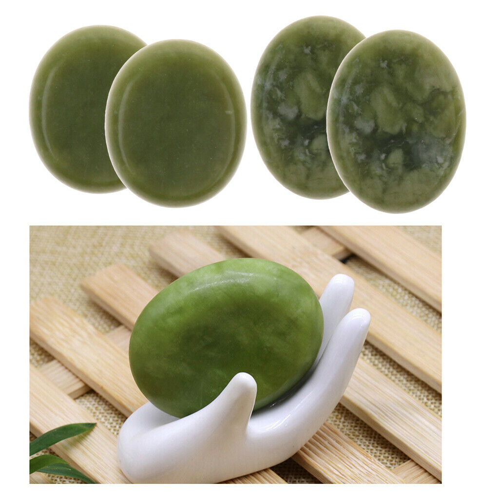4Pcs Oval Natural Green Massage Jade Stones Rocks for Salon SPA Massage Therapy