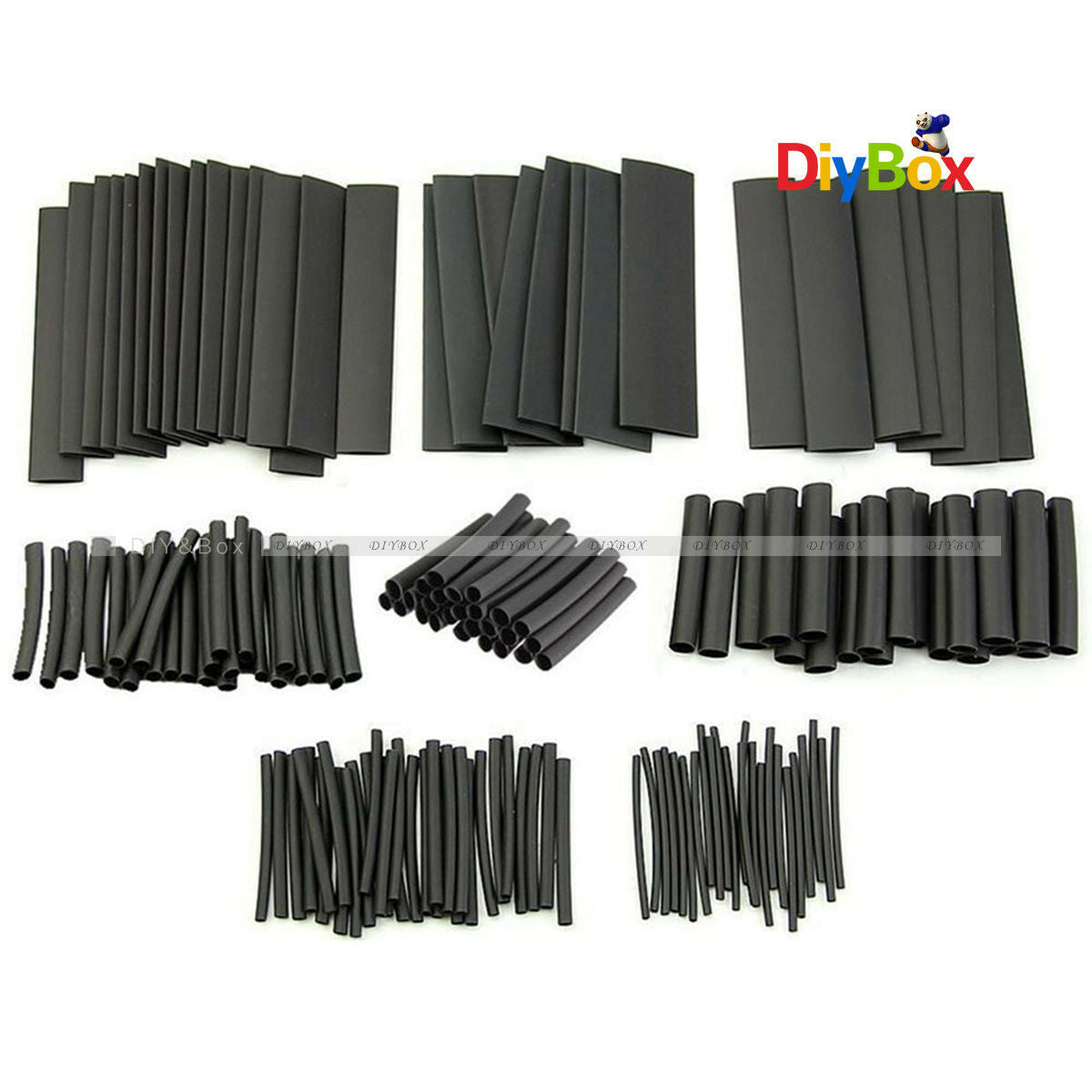127Pcs2:1Black Polyolefin Heat Shrink Tubing Electrical Cable Sleeve Wire 7 Size