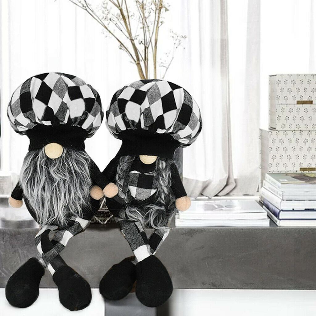 2Pcs Black White Gnome Plush Set Handmade Elf For Home Table Kids Room Decor