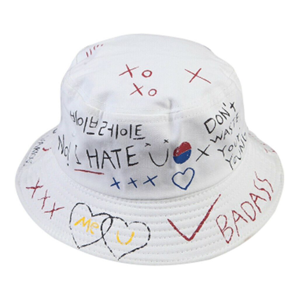 Creative Graffiti Bucket Hat Men Women Sun Hat Spring Hiphop Style Cap White