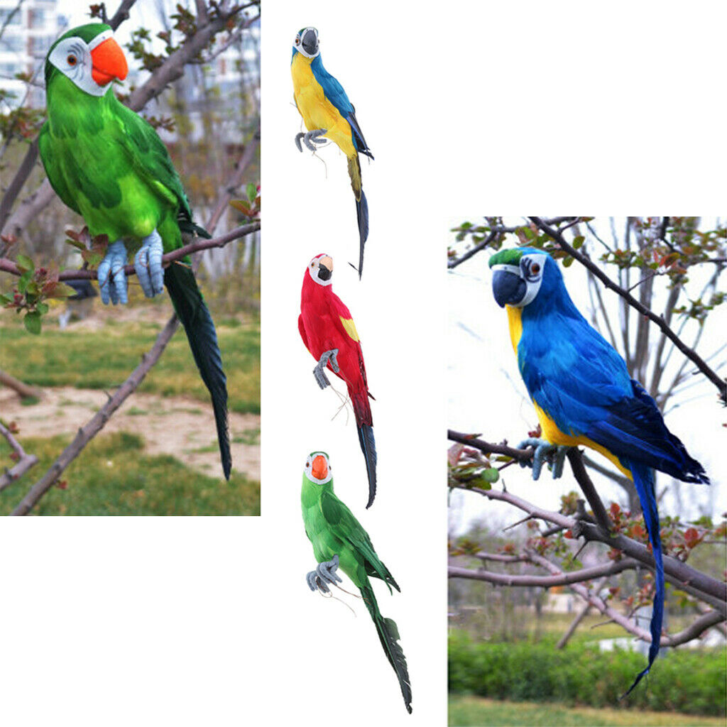 2X Realistic Parrot Red-crowned Crane Bird Sculpture Garden Outdoor Decor
