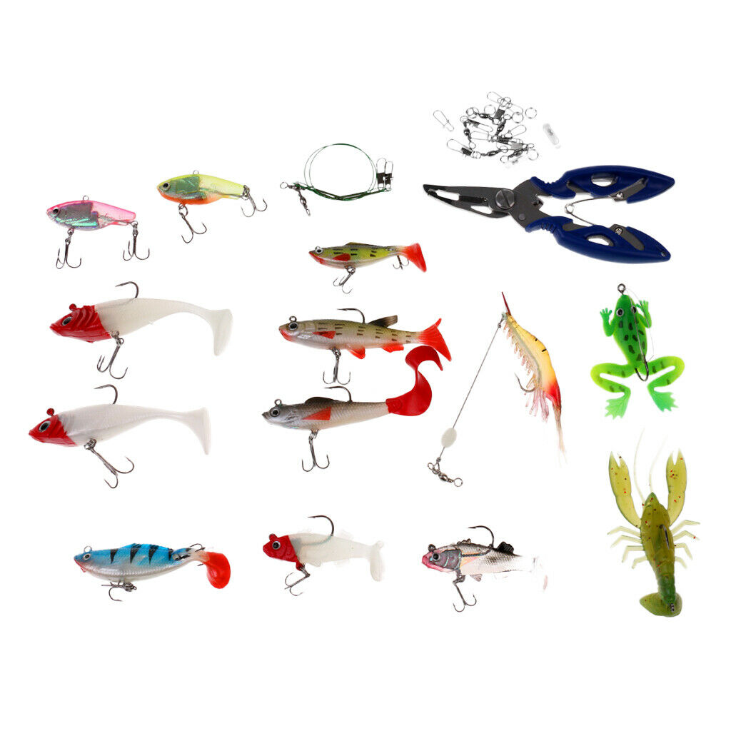 34pcs Fishing Lure Bait & Tools Set for Saltwater/Freshwater Fishing White